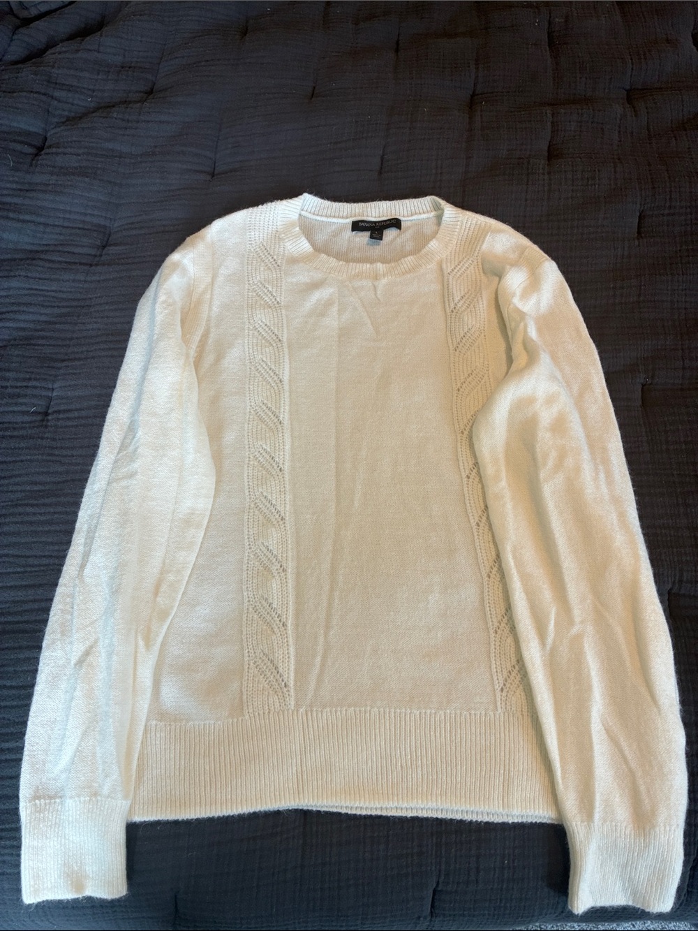 Banana Republic Cream Cable-Trim Crewneck Sweater